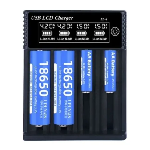 CARGADOR DE PILAS MODS-729 CUADRUPLE LED - STOCK - NEGRO