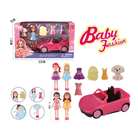 SET MUÑEQUITA CON AUTO Y ACCESORIOS MARZ-010 - ZUMO - CELESTE